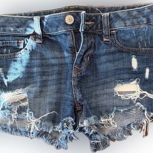 Express Blue Distressed Jean Shorts